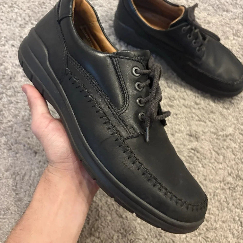 Ecco Seawalker Shoes Mens Size 10 / 44 Black Leather Oxford Casual Comfort Golf
